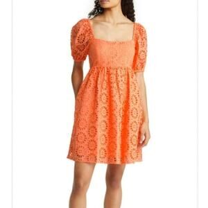 Lilly Pulitzer Kay Puff Sleeve Eyelet Dress Cantaloupe 2 Babydoll Preppy Smocked